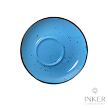 Load image into Gallery viewer, INKER - piattino decentrato - Porcellana - Iris Dots in 8 colori (set da 6 pezzi) colore  Acqua Iris