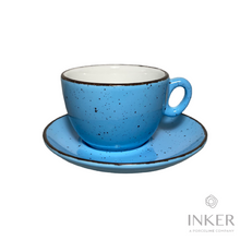Load image into Gallery viewer, INKER - Tazze da Cappuccino 17cl - linea Luna - Porcellana - Iris Dots in 8 colori (set da 6 pezzi) colore  Acqua Iris
