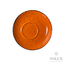Load image into Gallery viewer, INKER - piattino decentrato - Porcellana - Iris Dots in 8 colori (set da 6 pezzi) colore  Arancione Iris