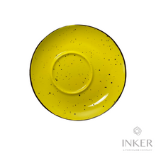 Load image into Gallery viewer, INKER - piattino decentrato - Porcellana - Iris Dots in 8 colori (set da 6 pezzi) colore  Giallo Iris