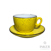 Load image into Gallery viewer, INKER - Tazze da Cappuccino 17cl - linea Luna - Porcellana - Iris Dots in 8 colori (set da 6 pezzi) colore  Giallo Iris